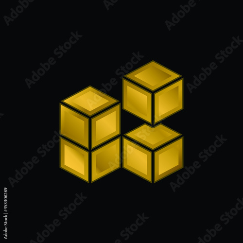 3d Cube gold plated metalic icon or logo vector