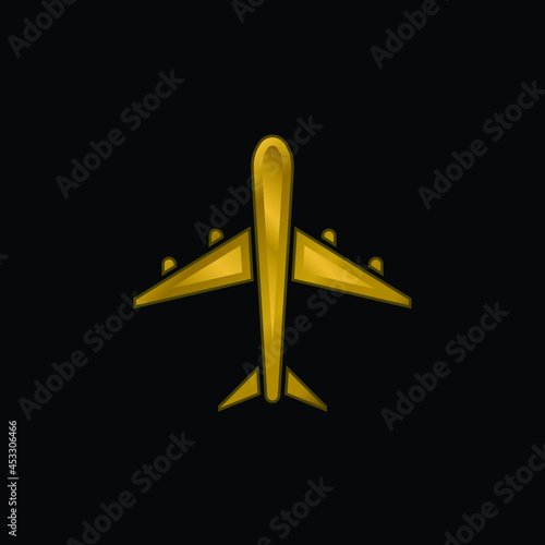 Airplane gold plated metalic icon or logo vector