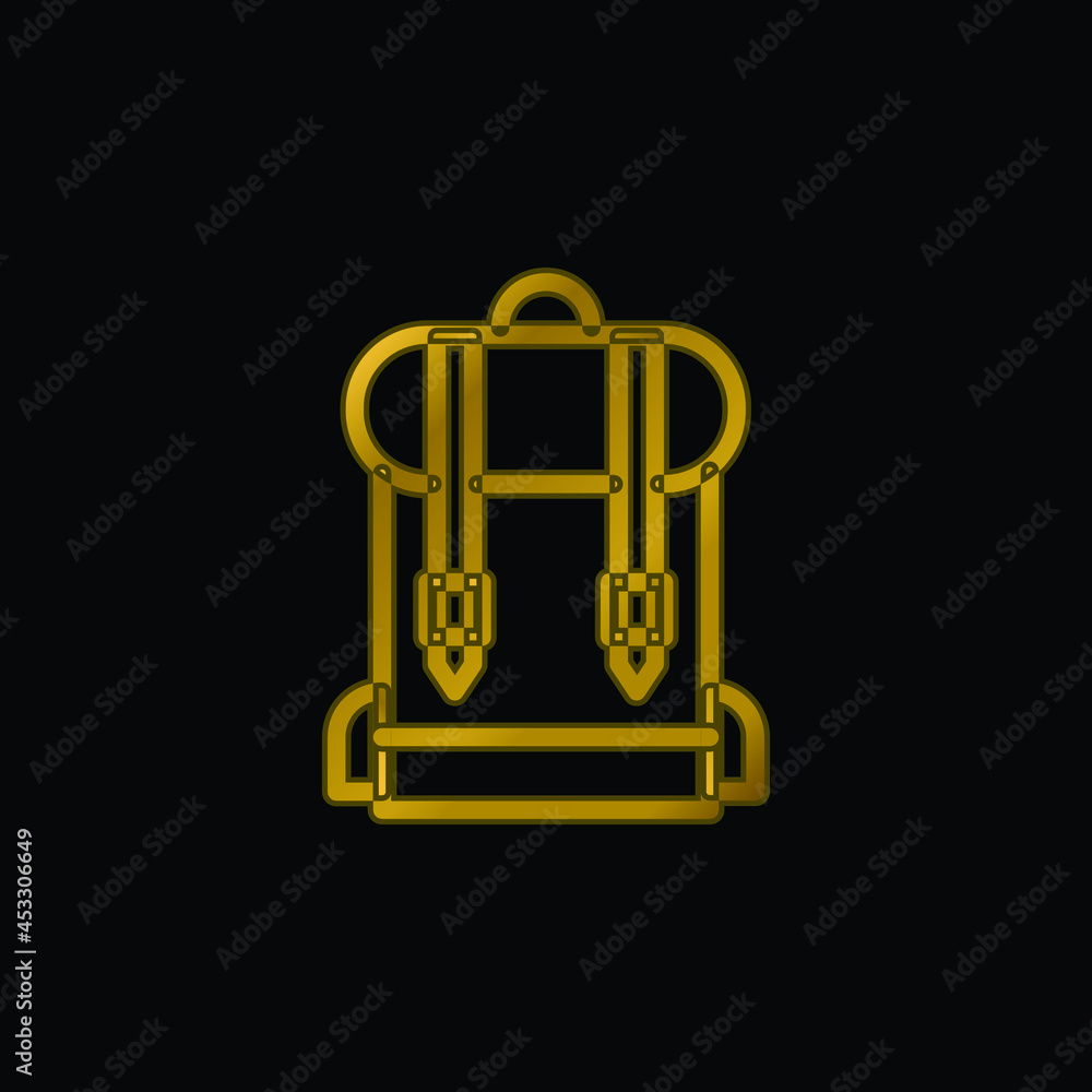Backpack gold plated metalic icon or logo vector