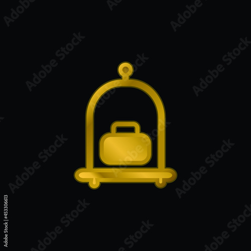 Baggage Cart gold plated metalic icon or logo vector