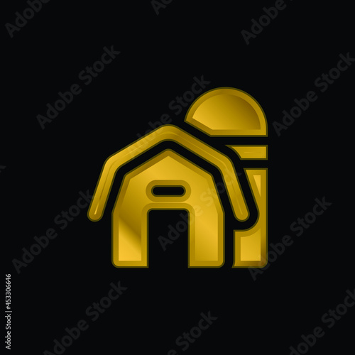 Barn gold plated metalic icon or logo vector