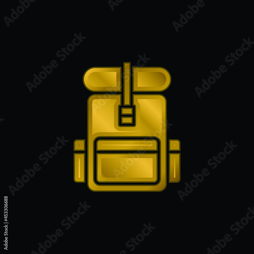 Backpack gold plated metalic icon or logo vector