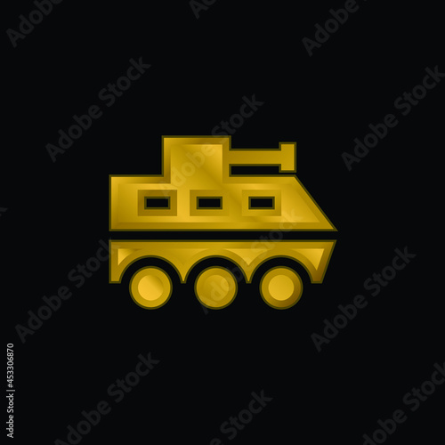 Armored Vehicle gold plated metalic icon or logo vector