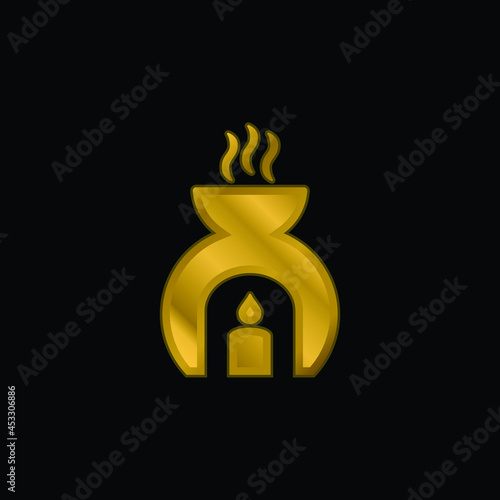 Aromatherapy gold plated metalic icon or logo vector