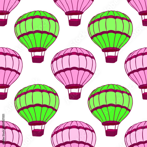 Cartoon hot air balloons  illustration vector seamless patter.