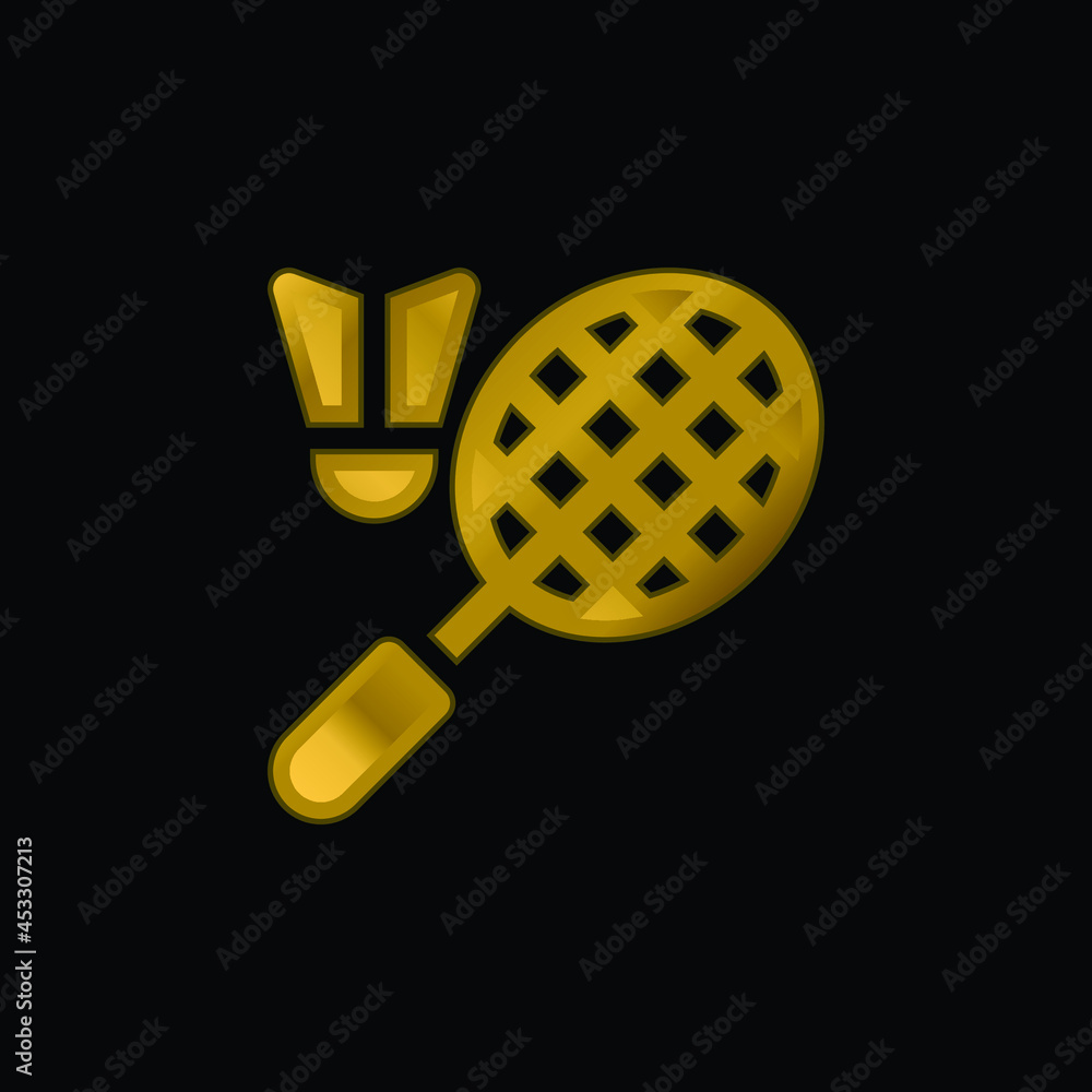 Badminton gold plated metalic icon or logo vector Badminton gold plated metalic icon or logo vector