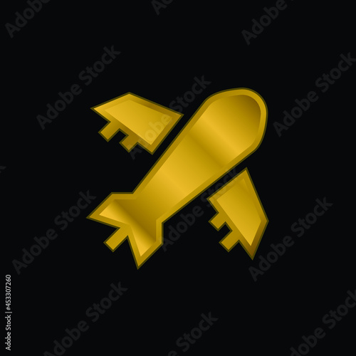Airplane gold plated metalic icon or logo vector