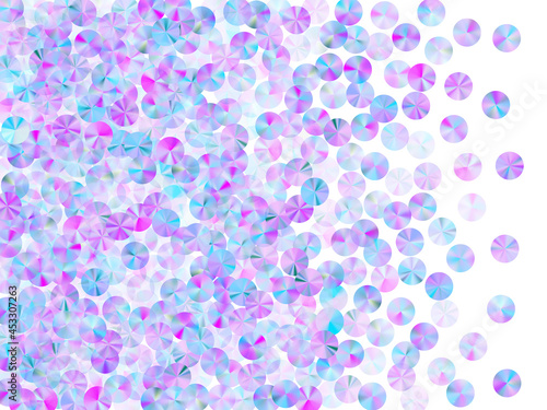 Purple foil confetti scatter vector illustration. Metallic glossy foil particles holiday decor flatlay. Birthday confetti placer shining background.