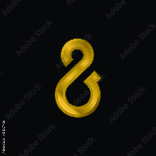 Ampersand Symbol gold plated metalic icon or logo vector