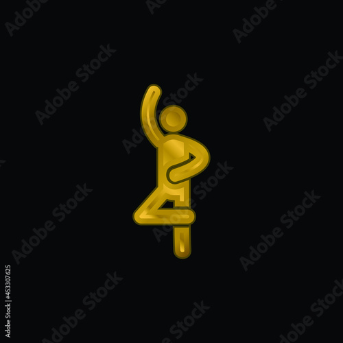 Ballet Pose gold plated metalic icon or logo vector