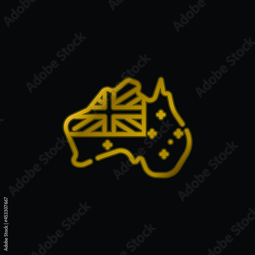 Australia gold plated metalic icon or logo vector