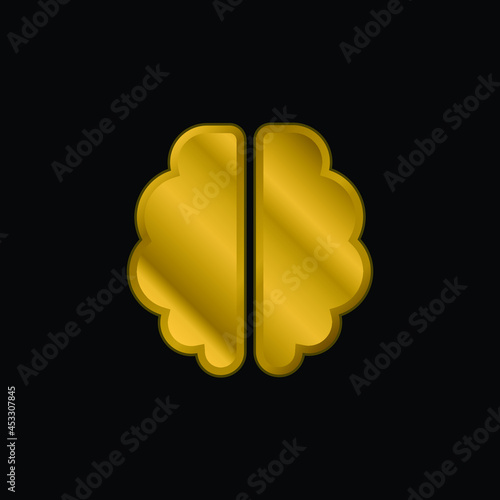 Brain gold plated metalic icon or logo vector