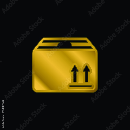 Box Of Packing For Delivery gold plated metalic icon or logo vector