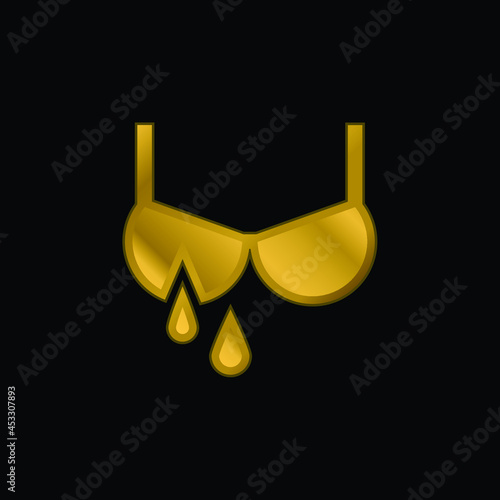 Breastfeeding gold plated metalic icon or logo vector