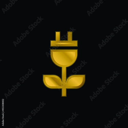 Bioenergy gold plated metalic icon or logo vector