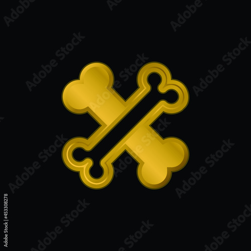 Bones gold plated metalic icon or logo vector