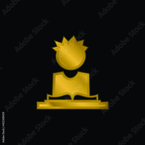 Boy Reading Study Book To Learn The Lesson For Next Day Class gold plated metalic icon or logo vector