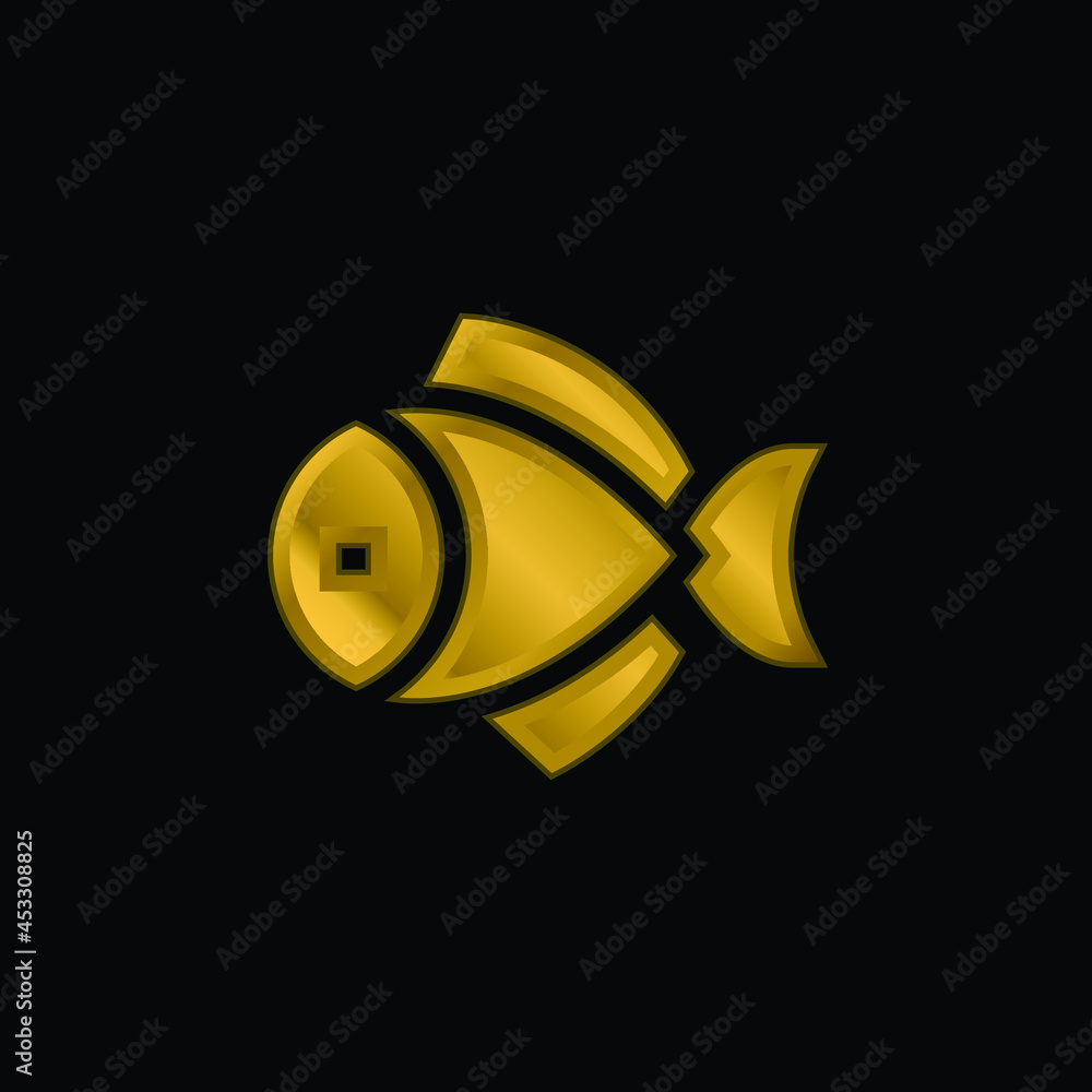 Big Fish gold plated metalic icon or logo vector