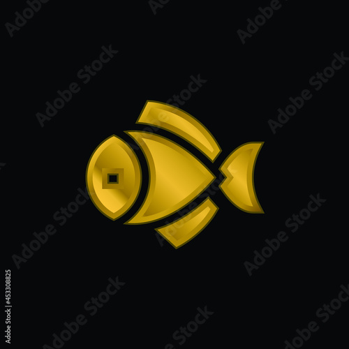 Big Fish gold plated metalic icon or logo vector