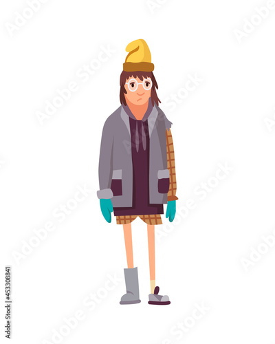 Homeless people. Sad jobless people in dirty clothes begging money. Unemployment men needing help. Beggar bum or vagrant homeless people