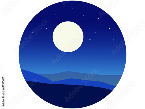 yin yang signVector landscape with silhouettes of black mountains with trees and moon in the middle of the night sky. photo