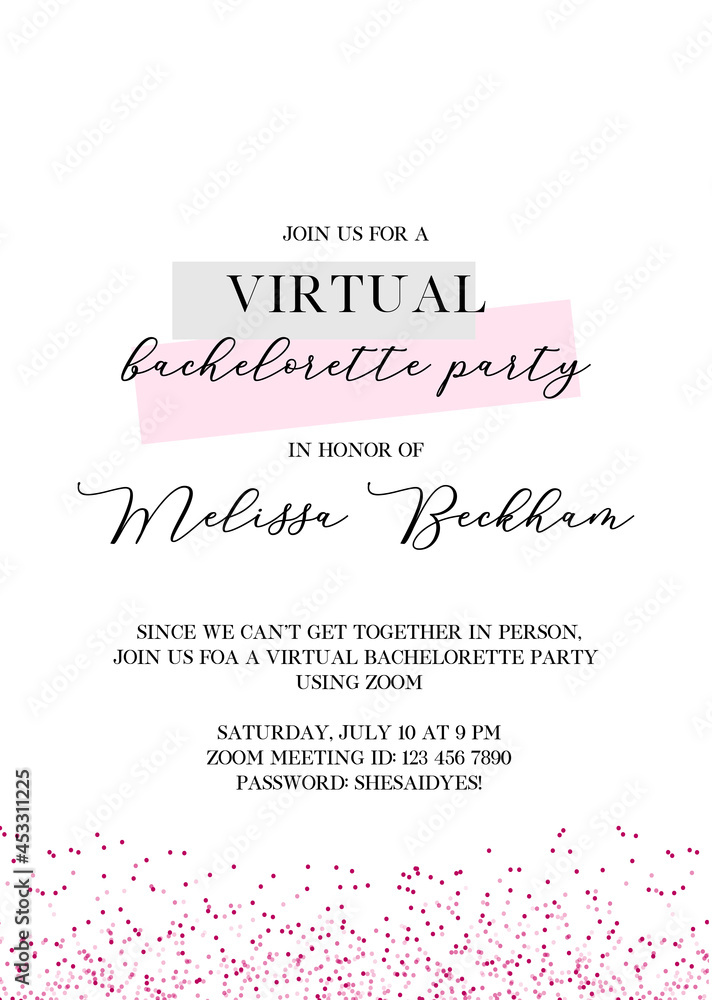Fototapeta premium Virtual Bachelorette Invitation | Virtual Hen Party Invitation | Lockdown Bachelorette Zoom Party Vector Invite