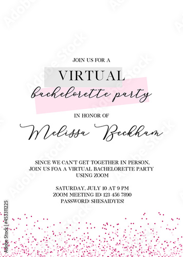 Virtual Bachelorette Invitation | Virtual Hen Party Invitation | Lockdown Bachelorette Zoom Party Vector Invite