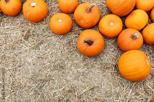 Halloween pumpkins on hay.