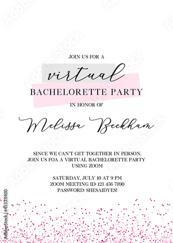Virtual Bachelorette Invitation | Virtual Hen Party Invitation | Lockdown Bachelorette Zoom Party Vector Invite