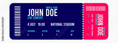 Concert ticket template. Concert, party or festival ticket design template. illustration photo