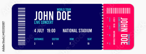 Concert ticket template. Concert, party or festival ticket design template. illustration