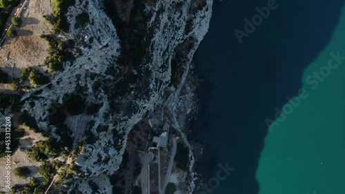 Aerial drone close up view the Rock of Gibraltar on a beautiful sunny day