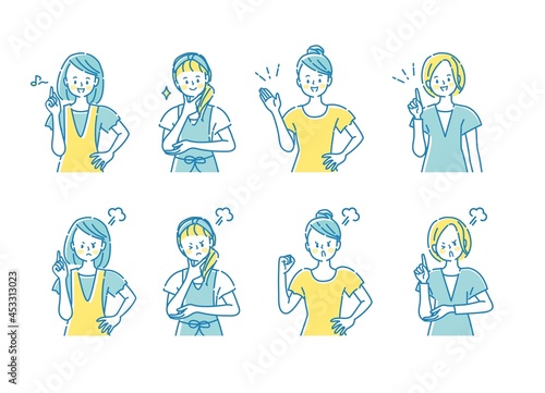 若い女性の表情セットのイラスト