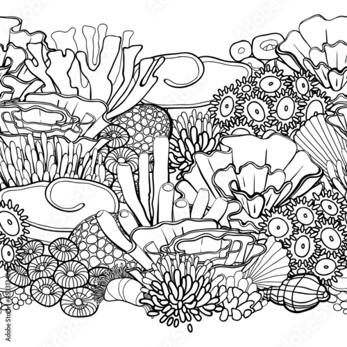Graphic sea weeds, corals and ocean plants