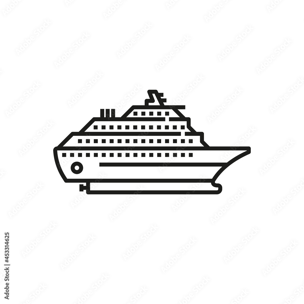 Cruise ship vector outline style black filled icon isolated on transparent background