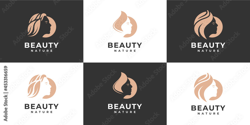 Set of woman beauty luxury logo design