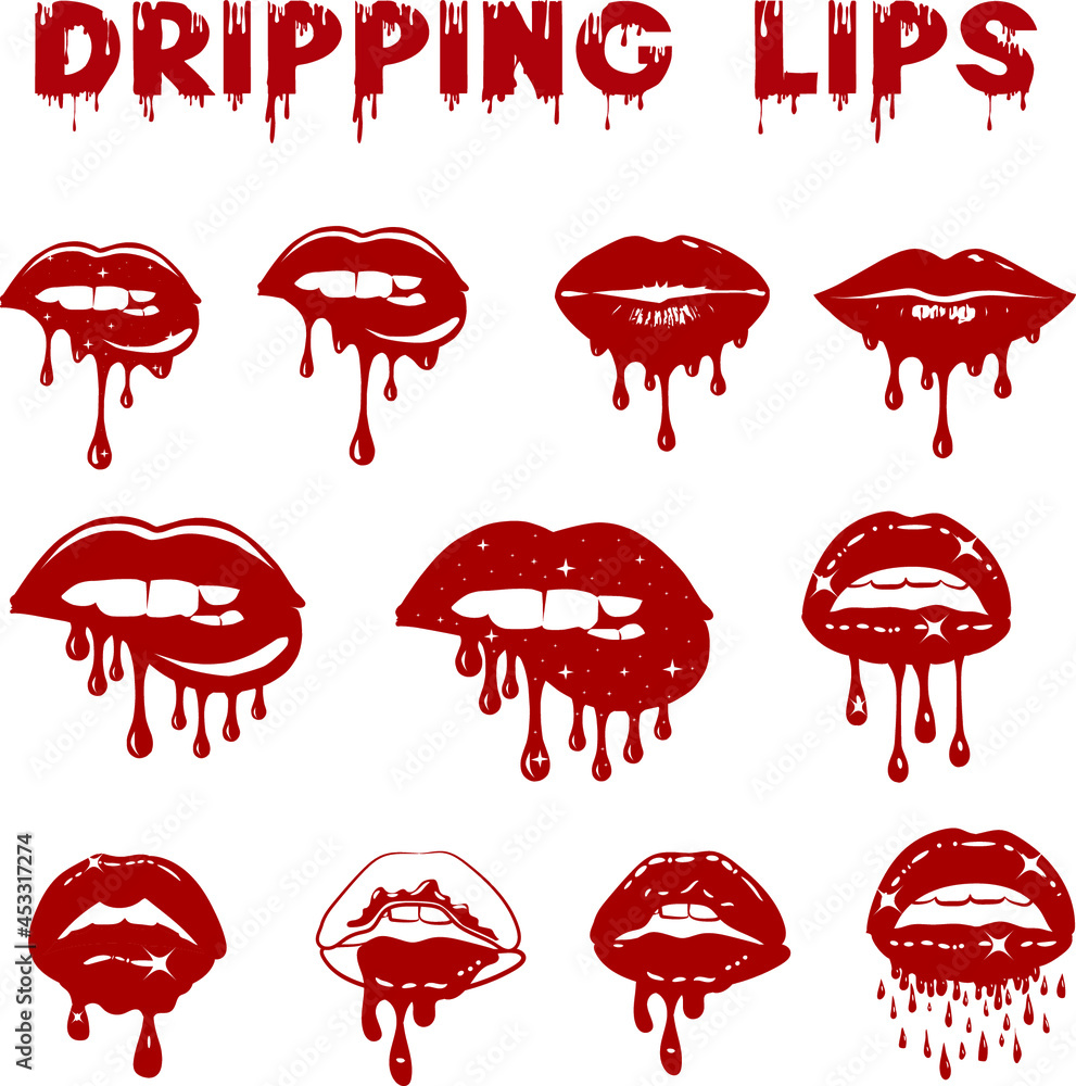 Sexy Woman Dripping Lips Clip Arts Set 02 Vector Illustration With Parted Lips Dripping With