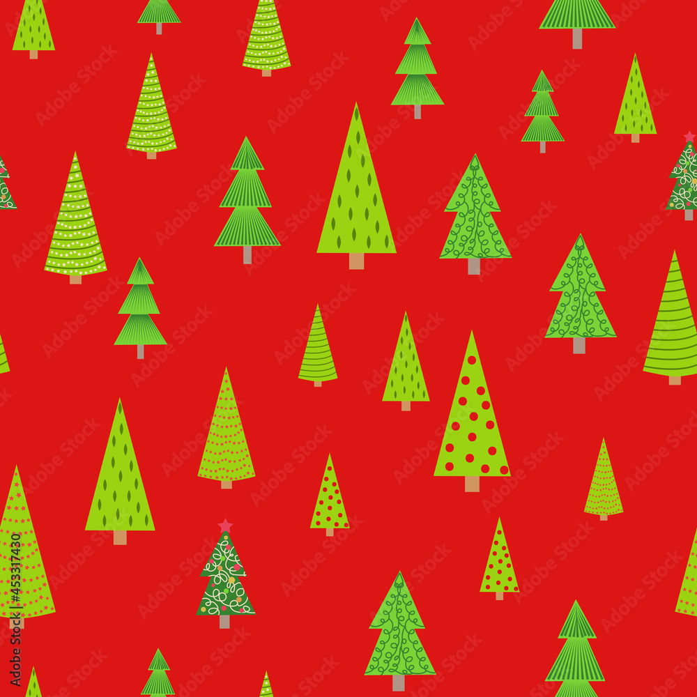 Christmas seamless pattern with Christmas trees of different sizes, forest. Christmas wrapping paper