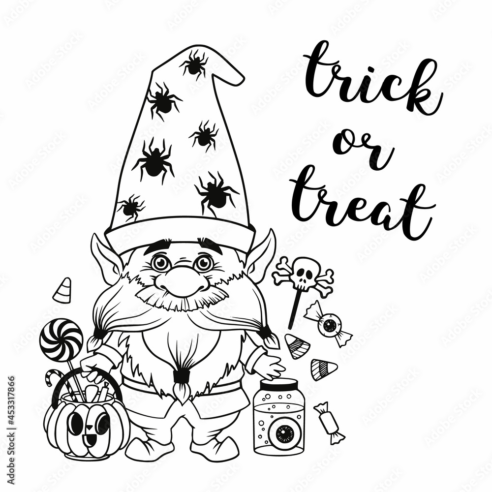Gnome for halloween linear, pumpkin Potions Spider web and spider ...