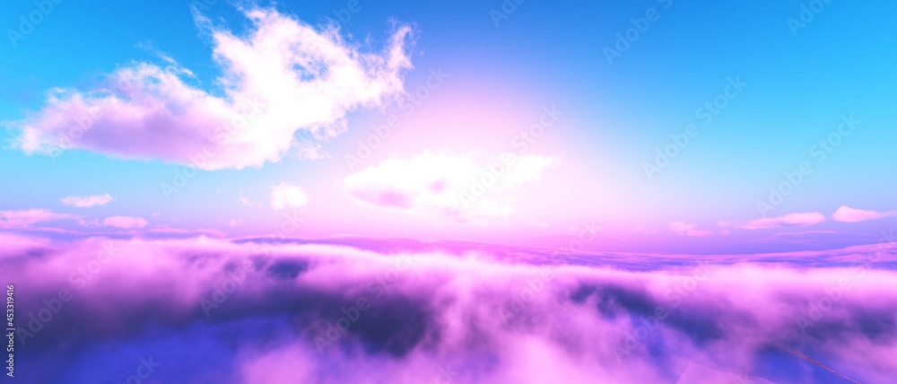 Magnificent clouds, beautiful sky, heavenly clouds, cloudy landscape, 3d rendering