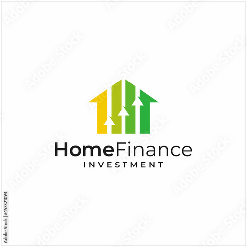 House building logo design template with financial investment growth and arrow up graphic vector illustration. Symbol, icon, creative.