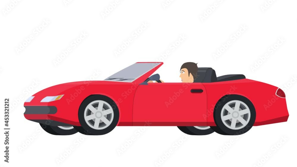 Convertible. Animation of a driver driving a car, alpha channel. Cartoon Convertible. Animation of a driver driving a car, alpha channel. Cartoon