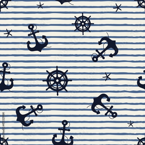Marine seamless pattern with nautical elements