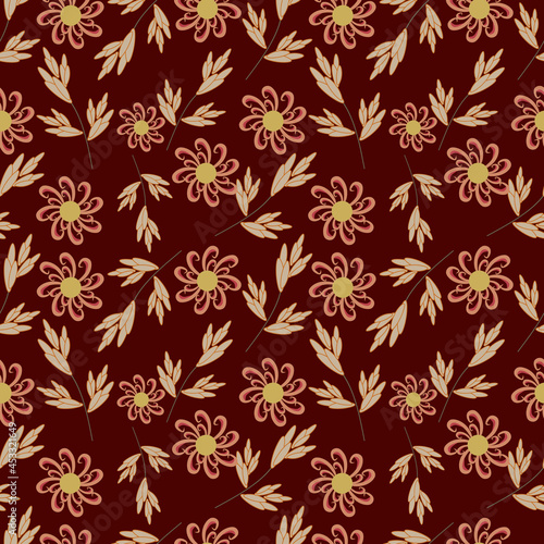 Flowers Vector ilustration seamless patern with red background.Great for textile fabric wrapping paper and any print.
