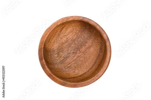 Top view of a wooden bowl isolated on white background with clipping path.