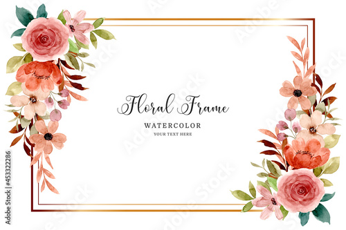 Rose flower frame with watercolor