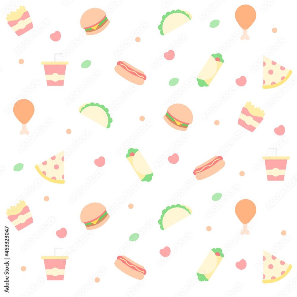 Fast food seamless pattern background. Vector illustration