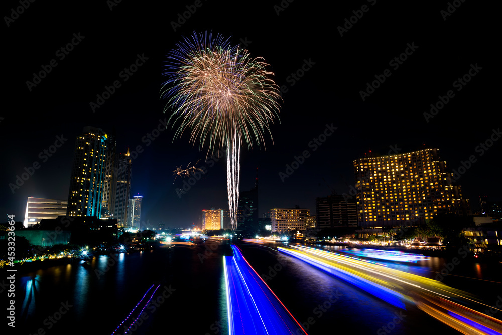 fireworks over the city night sky Entertainment at various festivals