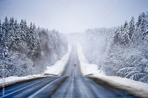 snow covered road in winter