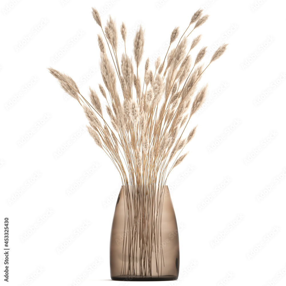 Fototapeta premium bouquet of dried flowers in a vase with white reeds on a white background